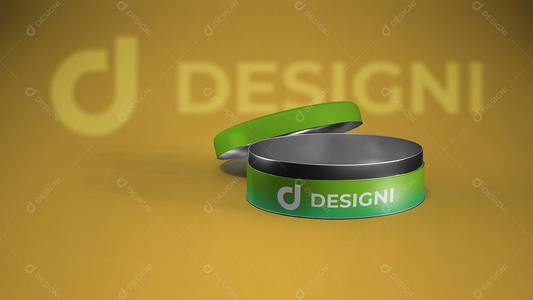 Mockup De Caixa Metálica Redonda Verde Designi PSD Editável
