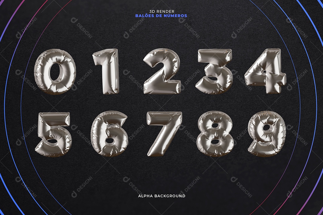 3D Balões de Números PSD Elementos 3D