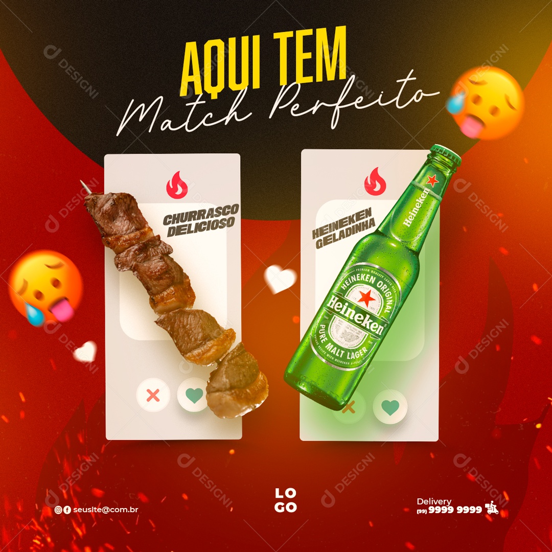 Aqui Tem Match Perfeito Social Media PSD Editável