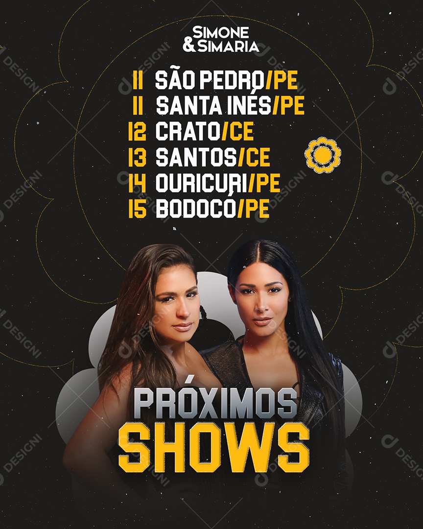 Agenda Próximos Shows Simone & Simaria Flyer Social Media PSD Editável