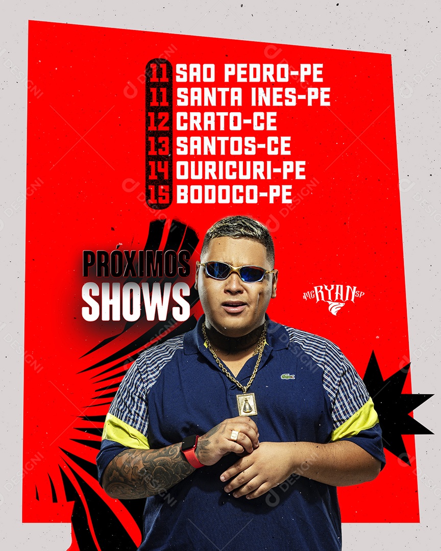 Próximos Shows Agenda Mc Ryan SP Flyer Social Media PSD Editável