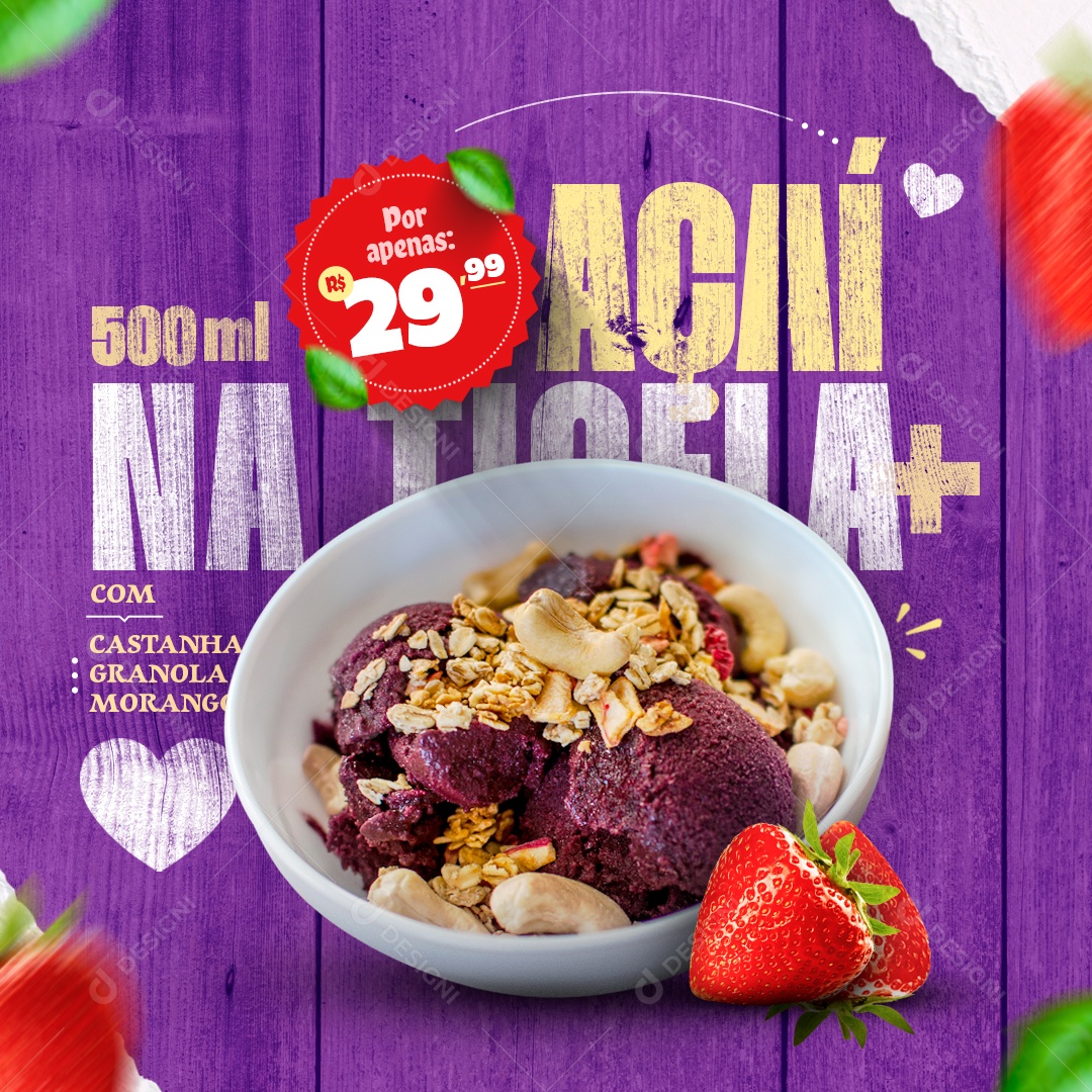 Açaí na Tigela Venha Conferir Social Media PSD Editável