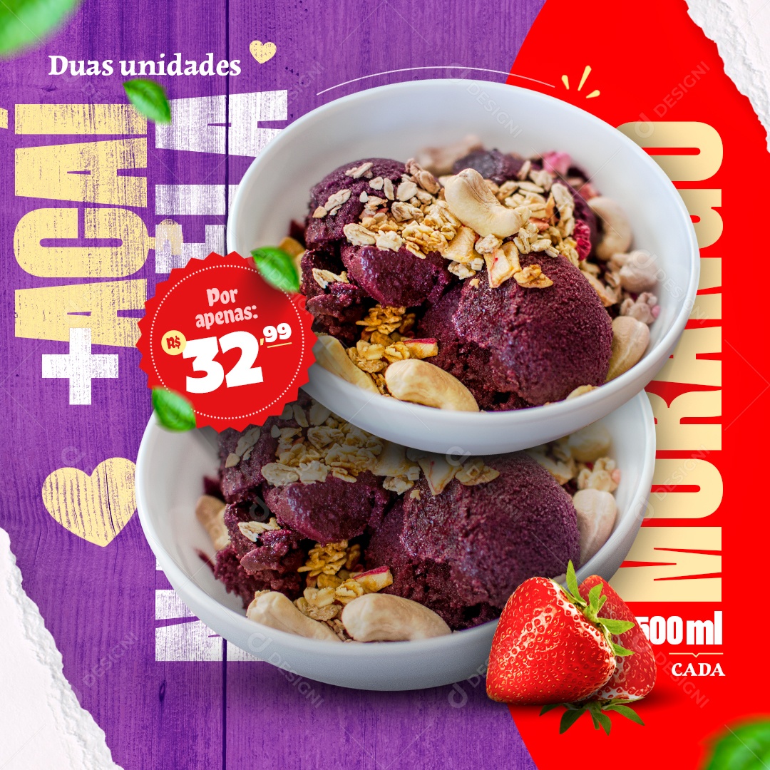 Açaí na Tigela Venha Conferir Social Media PSD Editável