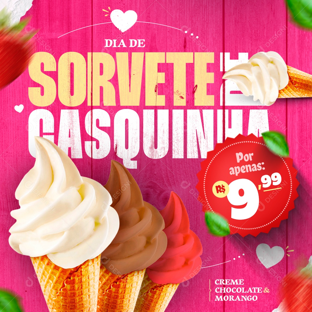 Dia de Sorvete de Casquinha Social Media PSD Editável