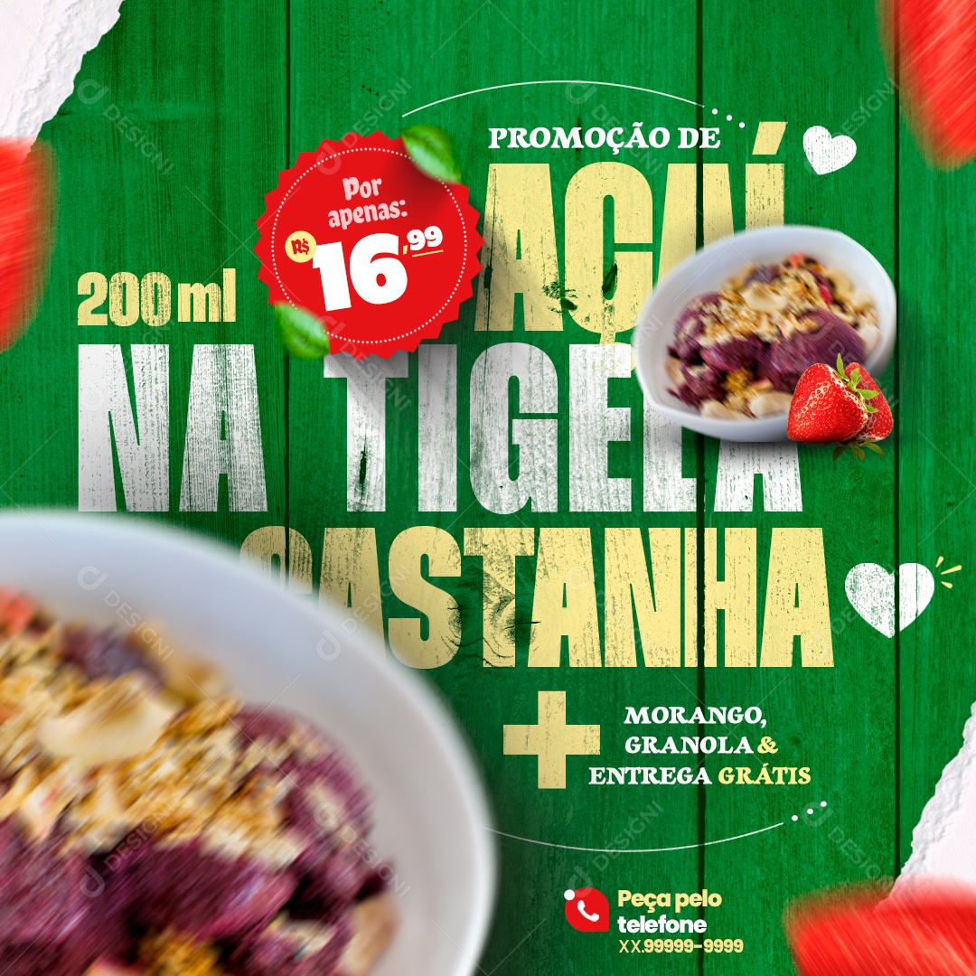 Açaí na Tigela Com Castanha Venha Conferir Social Media PSD Editável