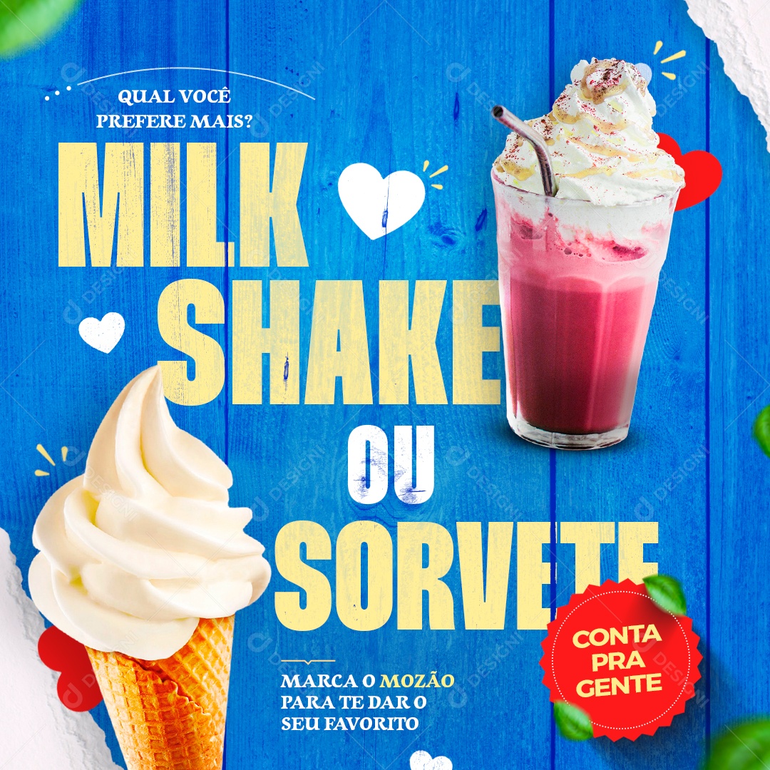 Qual Você Prefere Mais Milk Shake ou Sorvete Social Media PSD Editável