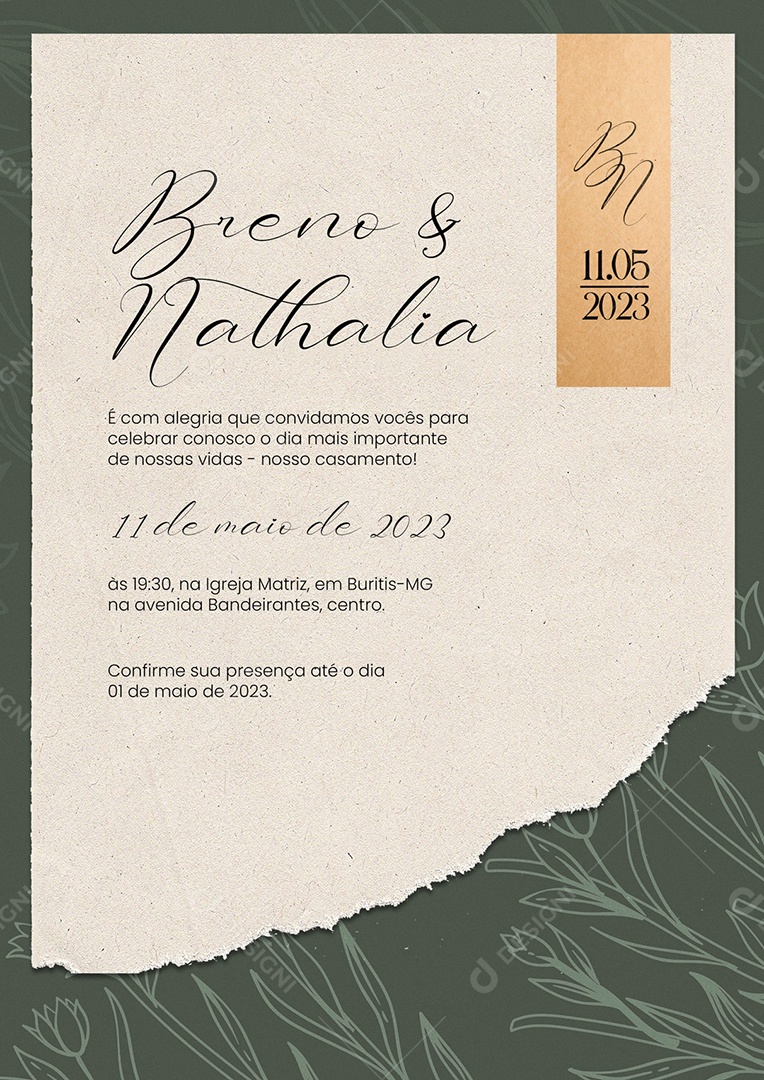 Modelo de Convite de Casamento PSD Editável