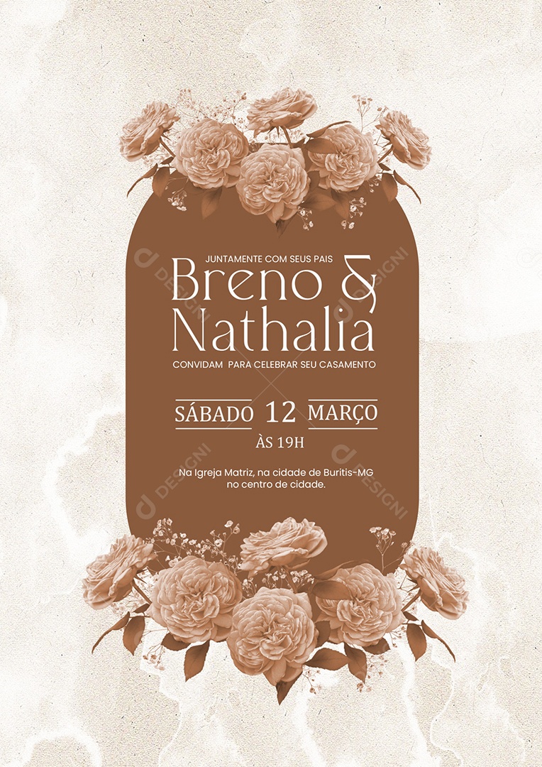 Modelo de Convite de Casamento PSD Editável