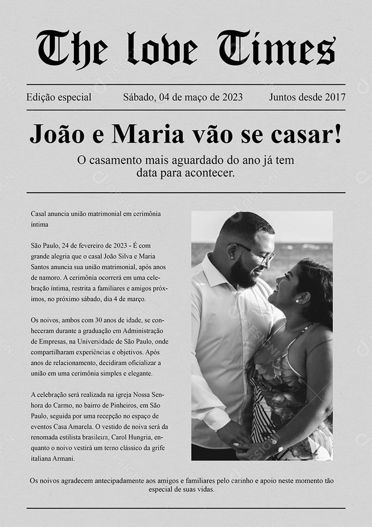 Modelo de Convite de Casamento PSD Editável