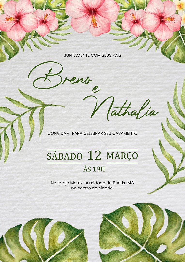 Modelo de Convite de Casamento PSD Editável