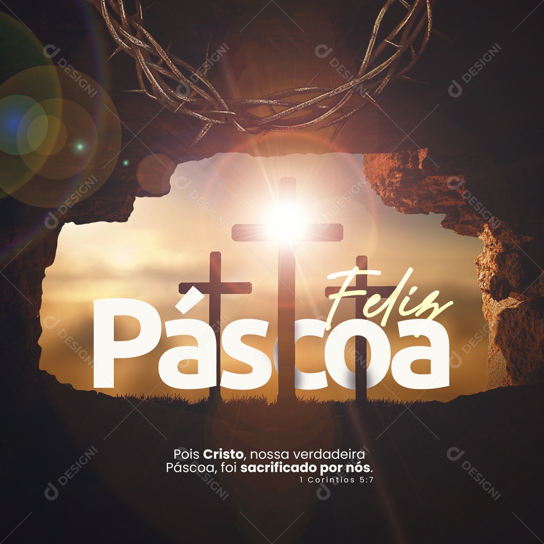 Pois Cristo, Nossa Verdadeira Páscoa, Foi Sacrificado Por Nós. Páscoa Cristã Social Media PSD Editável