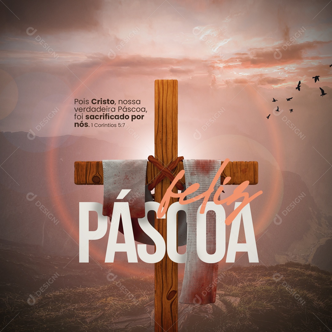 Pois Cristo, Nossa Verdadeira Páscoa, Foi Sacrificado Por Nós. Páscoa Cristã Social Media PSD Editável
