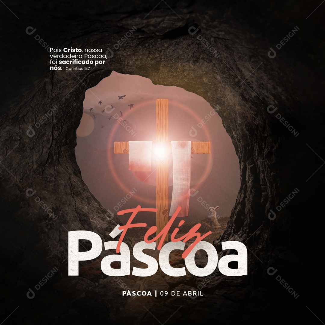 Pois Cristo, Nossa Verdadeira Páscoa, Foi Sacrificado Por Nós. Páscoa Cristã Social Media PSD Editável