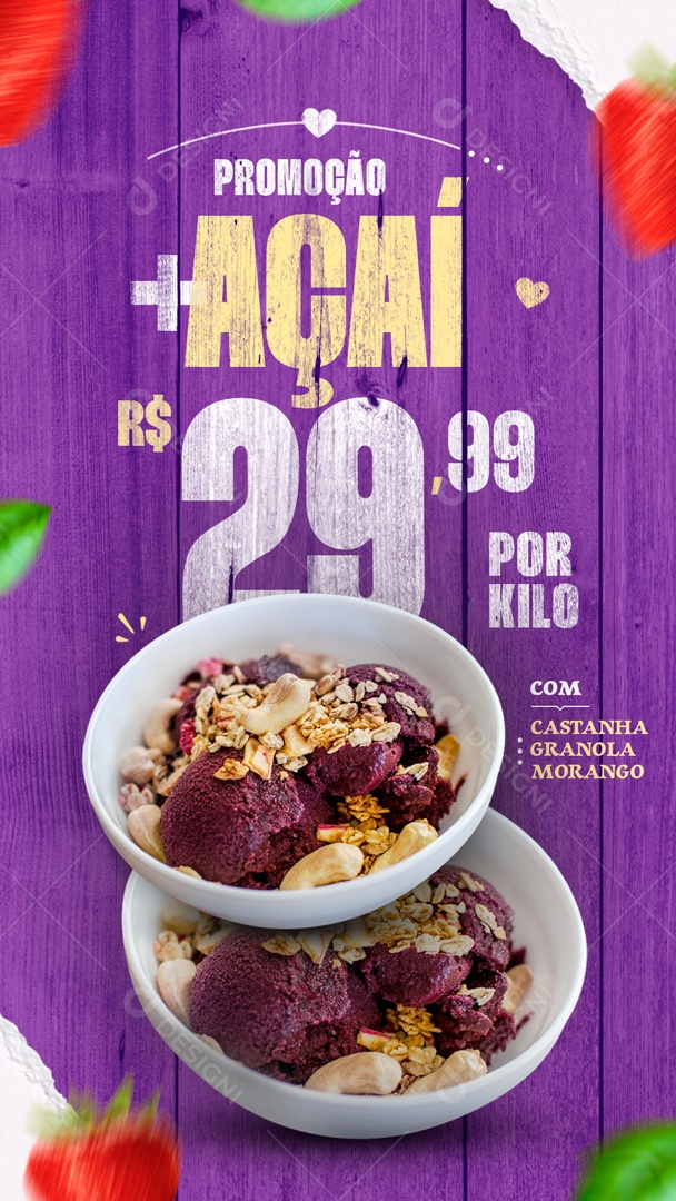 Story Promoção Açaí Venha Conferir Social Media PSD Editável
