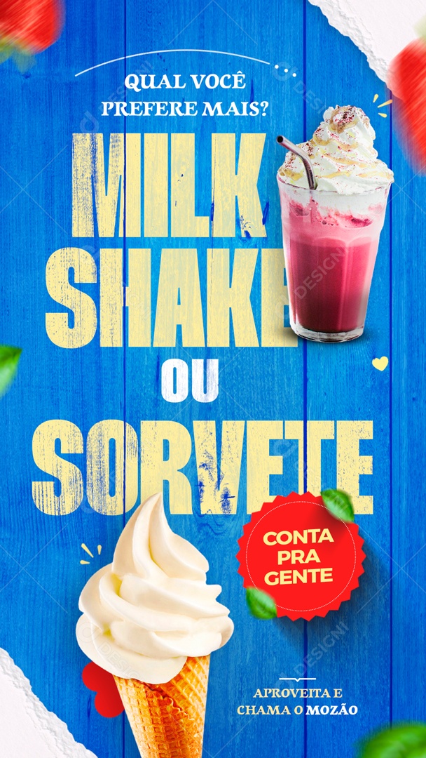 Story Qual Você Prefere Mais Milk Shake ou Sorvete Social Media PSD Editável