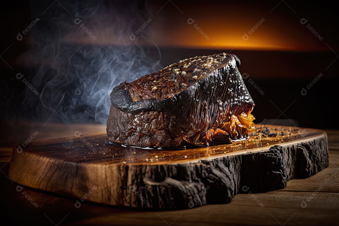 Um suculento e saboroso bife de ancho em uma tábua de madeira