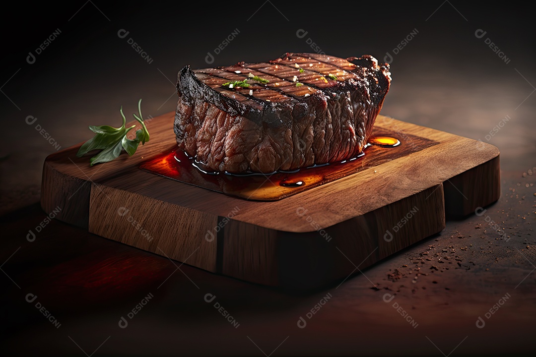 Um suculento e saboroso bife de ancho em uma tábua de madeira