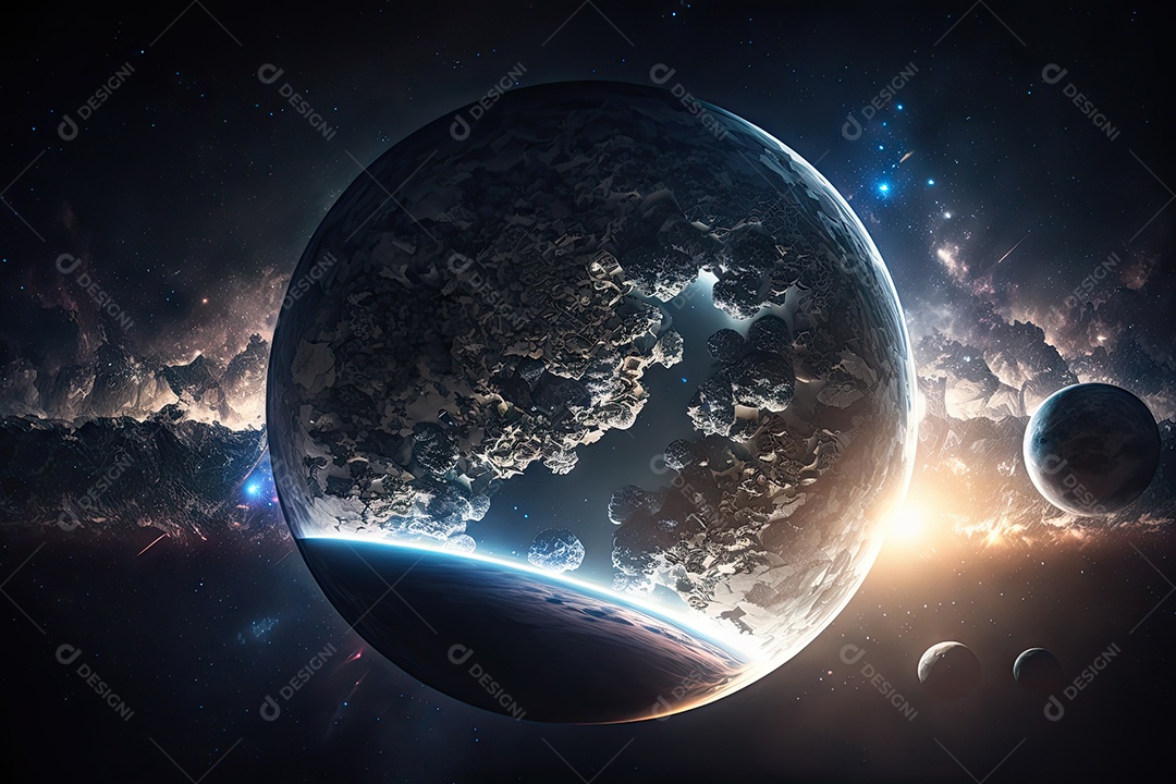 Linda imagem do espaço sideral com o planeta Terra e várias estrelas ao redor