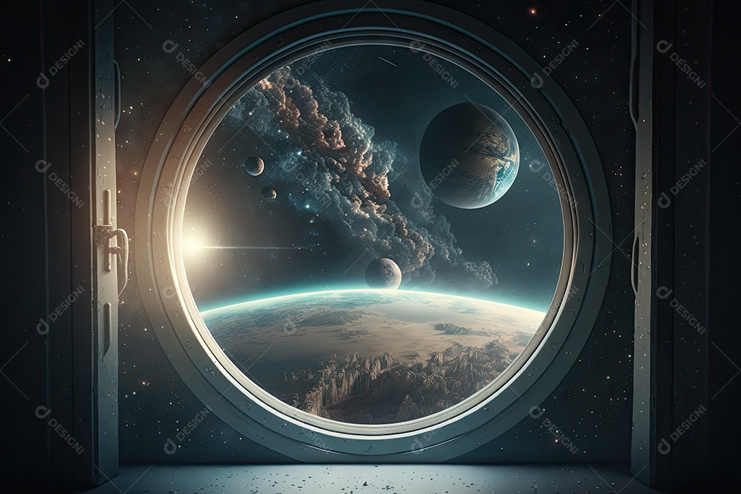 Linda imagem do espaço sideral com o planeta Terra e várias estrelas ao redor