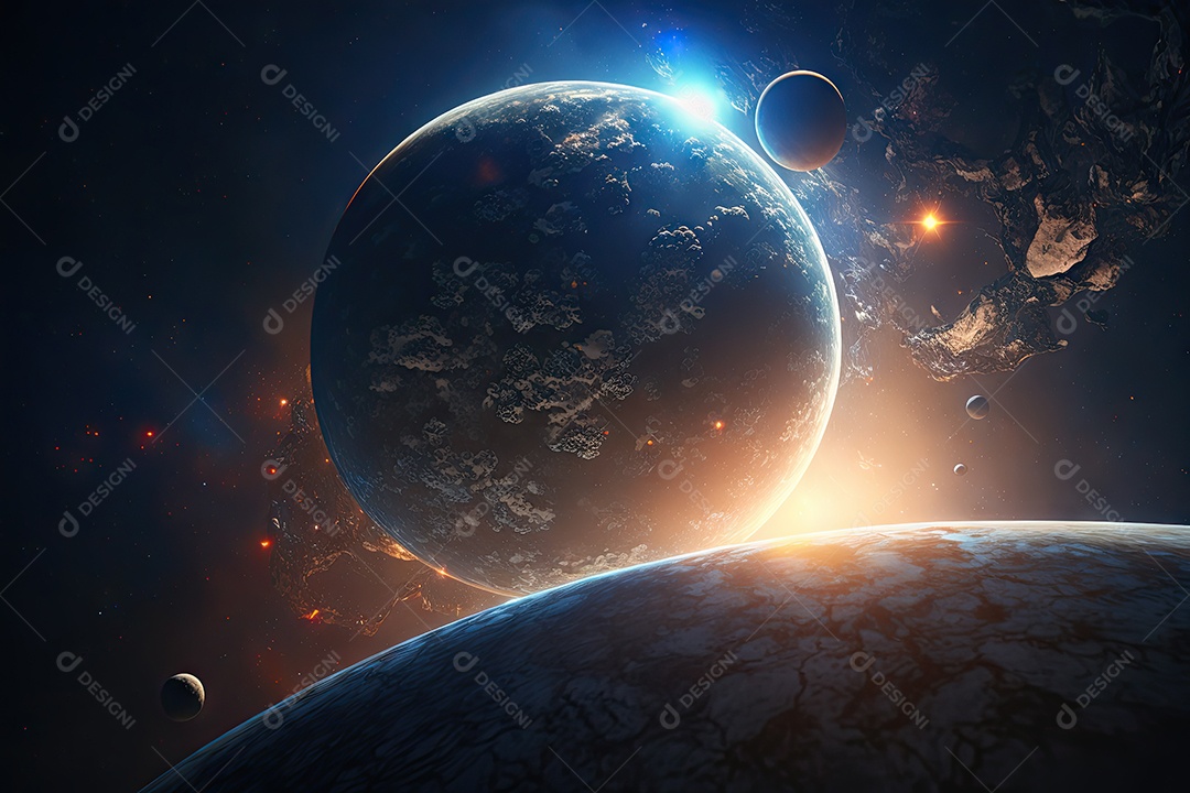 Linda imagem do espaço sideral com o planeta Terra e várias estrelas ao redor