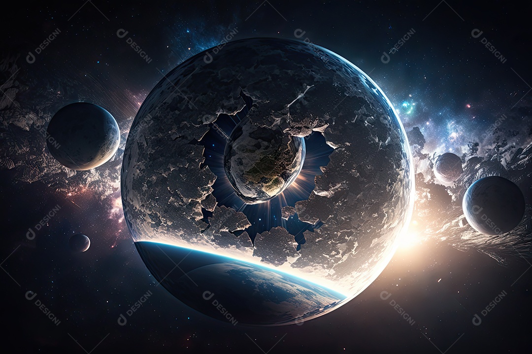 Linda imagem do espaço sideral com o planeta Terra e várias estrelas ao redor