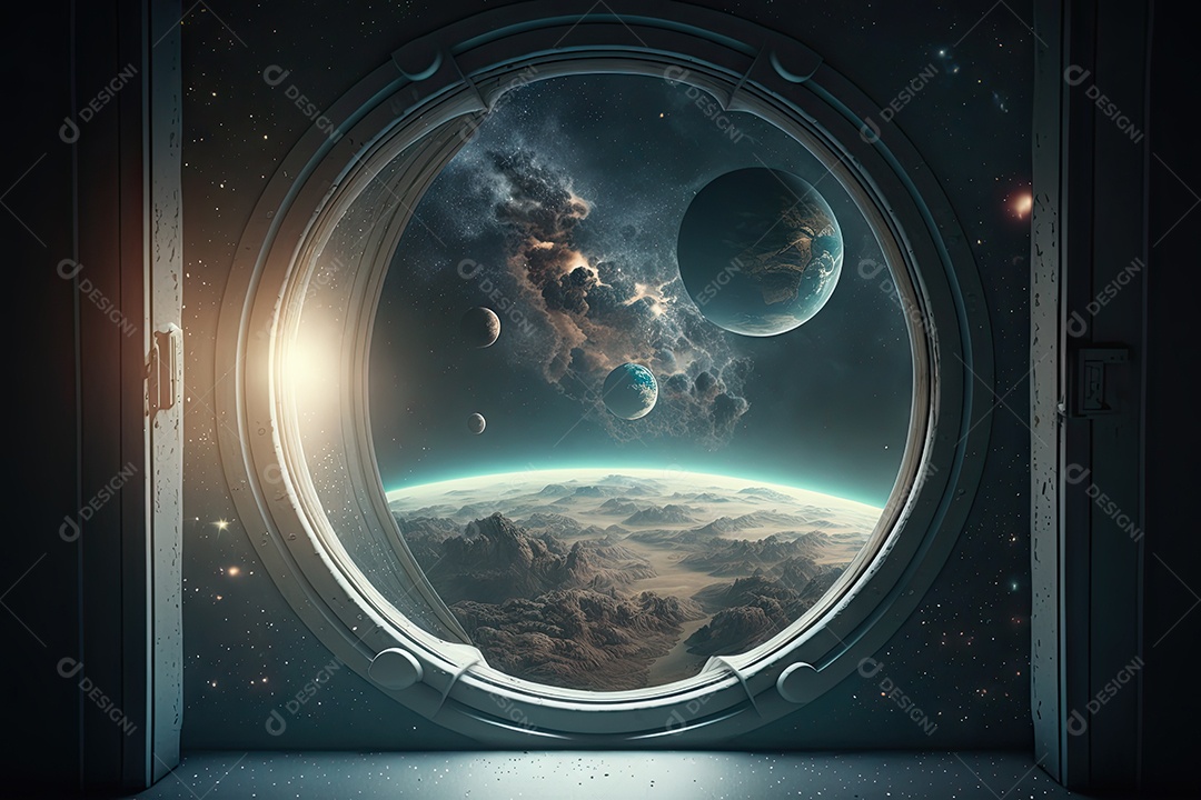 Linda imagem do espaço sideral com o planeta Terra e várias estrelas ao redor