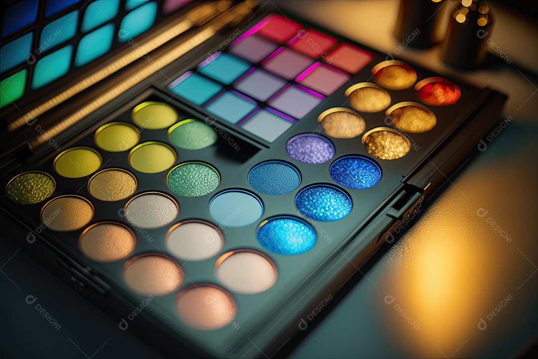 Uma paleta de maquiagem linda e moderna com cores brilhantes e coloridas