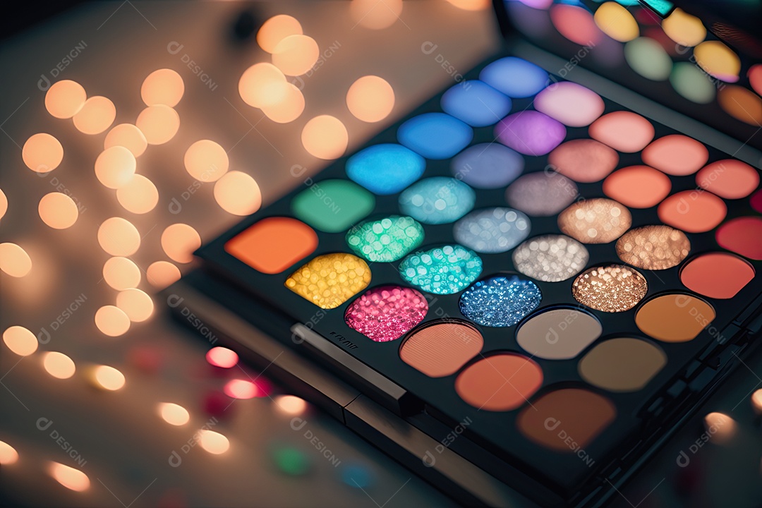 Uma paleta de maquiagem linda e moderna com cores brilhantes e coloridas