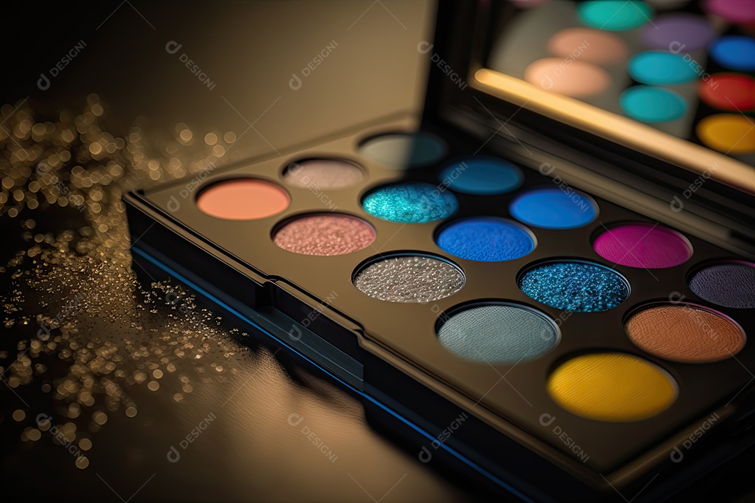 Uma paleta de maquiagem linda e moderna com cores brilhantes e coloridas