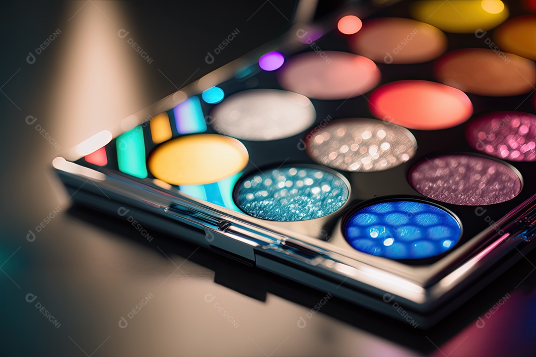 Uma paleta de maquiagem linda e moderna com cores brilhantes e coloridas