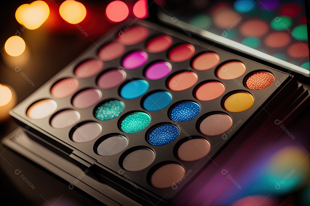 Uma paleta de maquiagem linda e moderna com cores brilhantes e coloridas