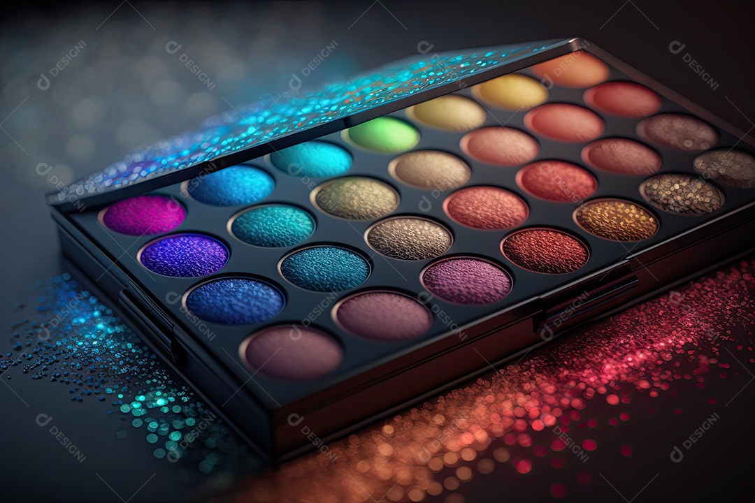 Uma paleta de maquiagem linda e moderna com cores brilhantes e coloridas