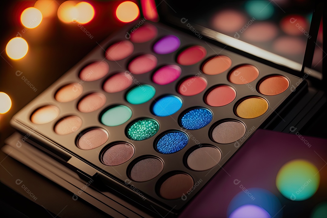 Uma paleta de maquiagem linda e moderna com cores brilhantes e coloridas