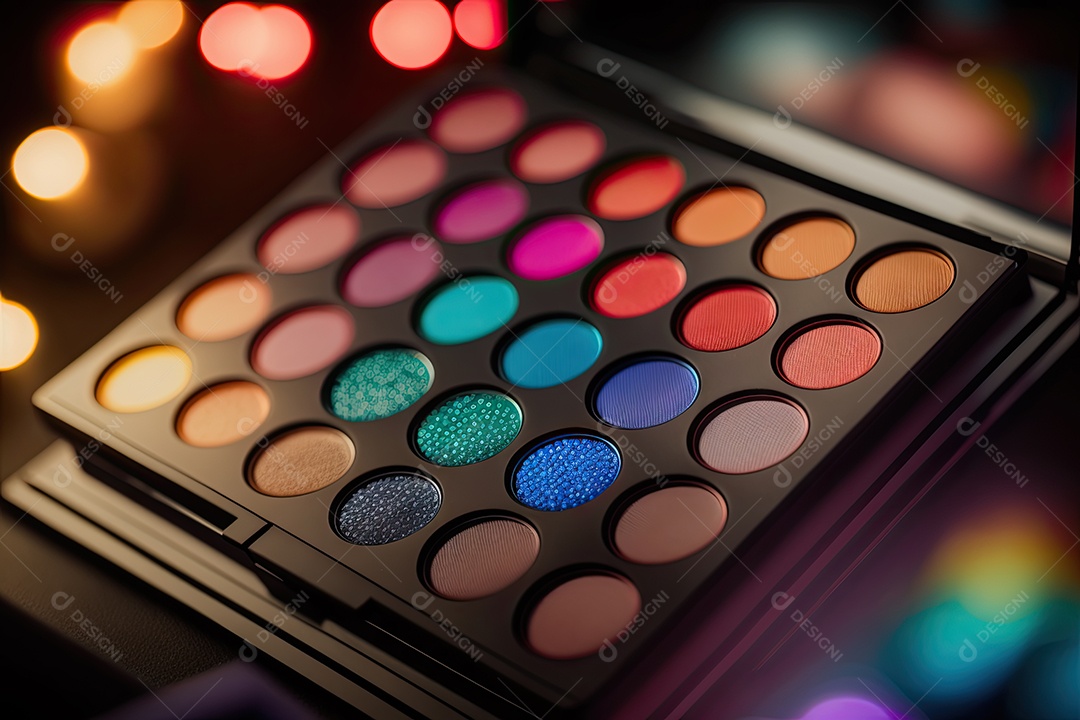 Uma paleta de maquiagem linda e moderna com cores brilhantes e coloridas