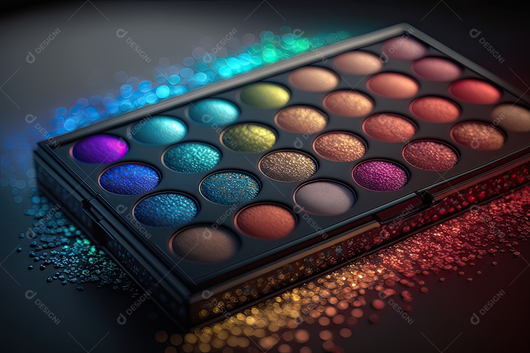 Uma paleta de maquiagem linda e moderna com cores brilhantes e coloridas