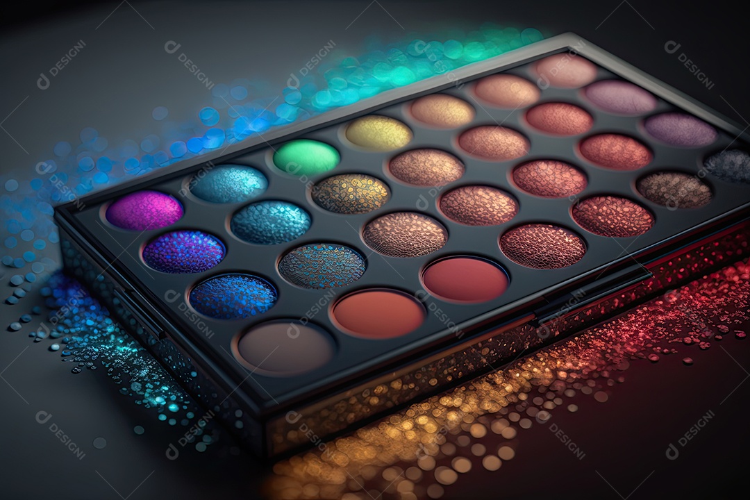 Uma paleta de maquiagem linda e moderna com cores brilhantes e coloridas