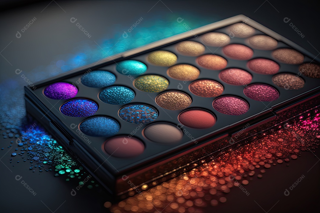 Uma paleta de maquiagem linda e moderna com cores brilhantes e coloridas