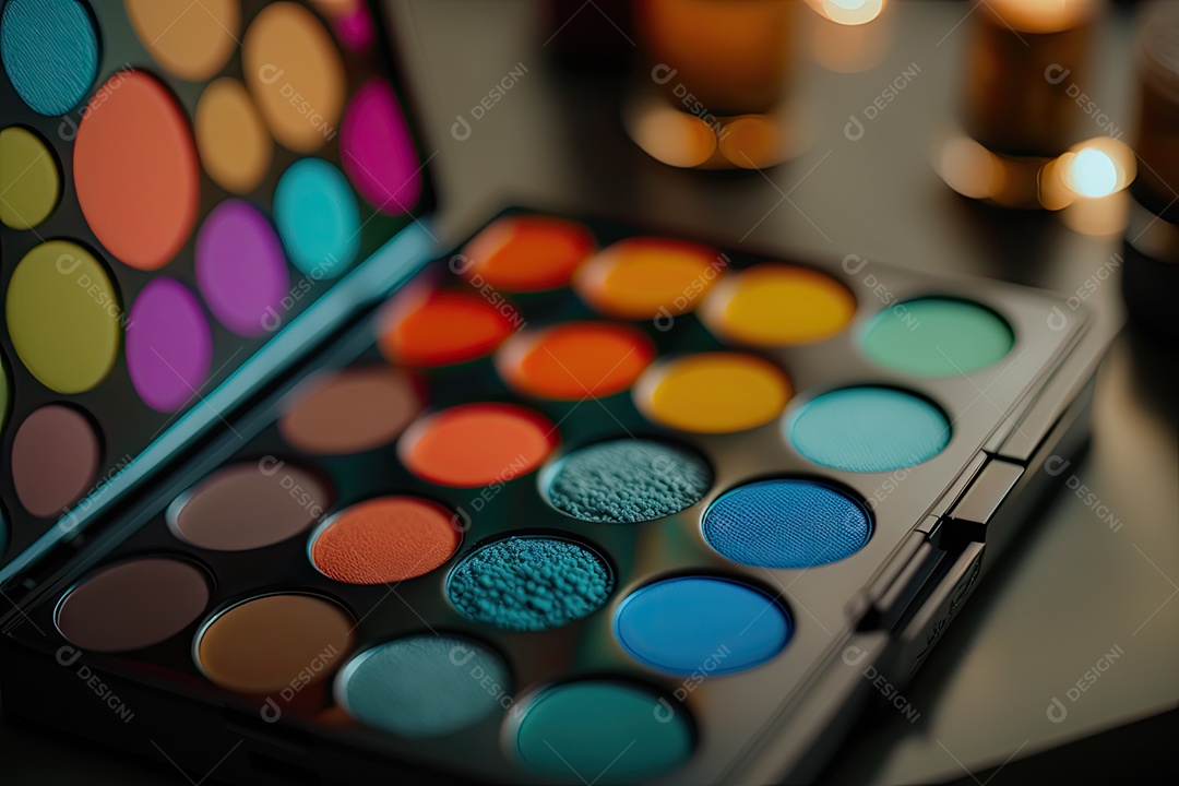 Uma paleta de maquiagem linda e moderna com cores brilhantes e coloridas
