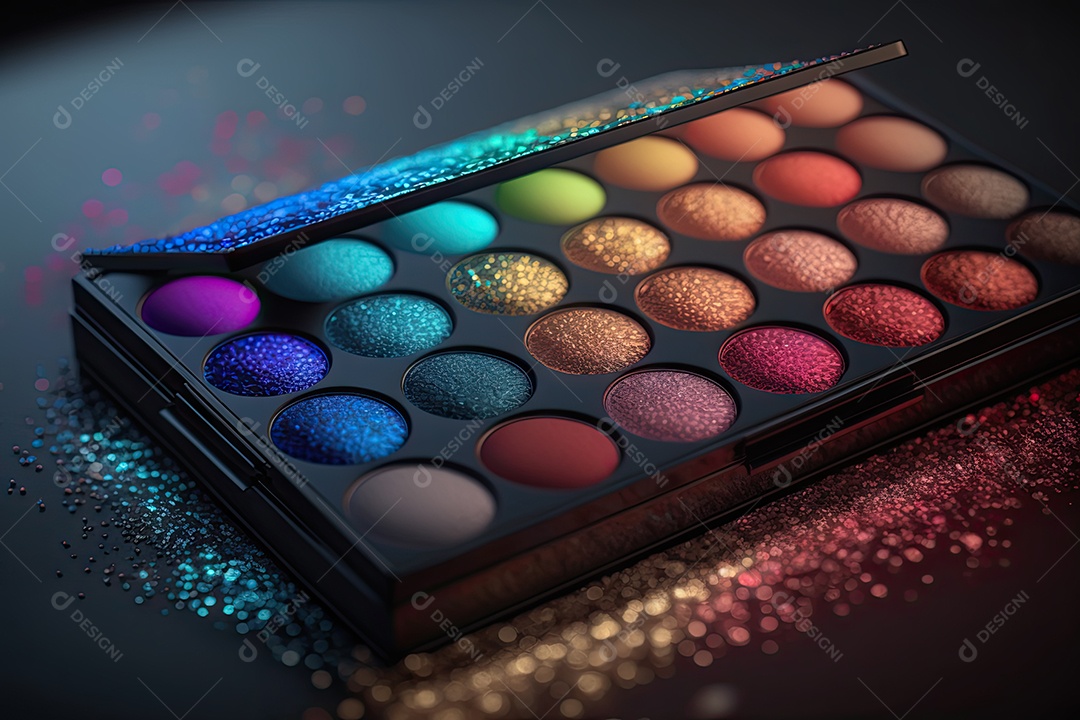Uma paleta de maquiagem linda e moderna com cores brilhantes e coloridas