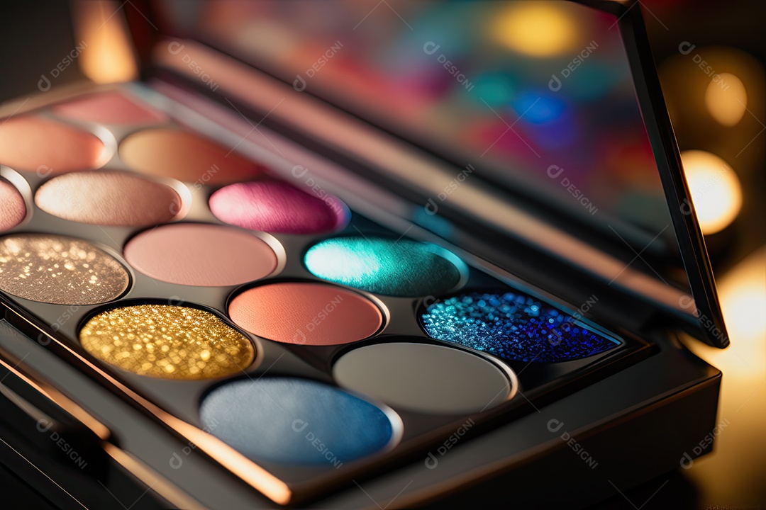 Uma paleta de maquiagem linda e moderna com cores brilhantes e coloridas