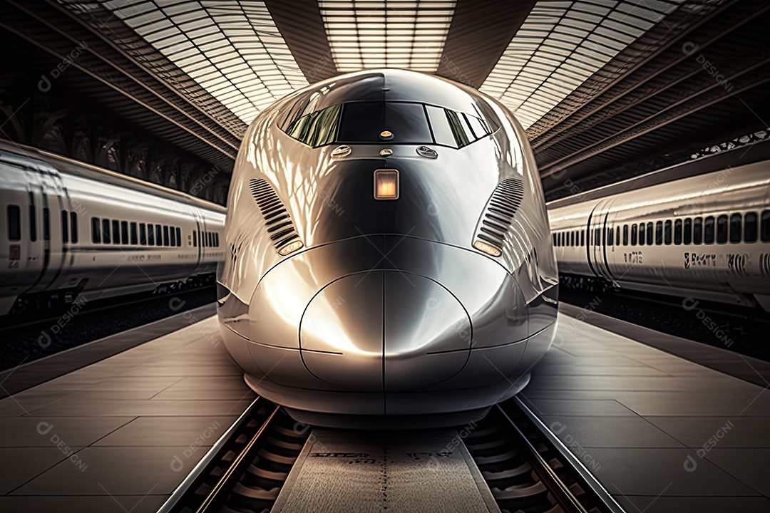 O trem-bala moderno mais rápido do mundo parou dentro de uma grande e moderna estação
