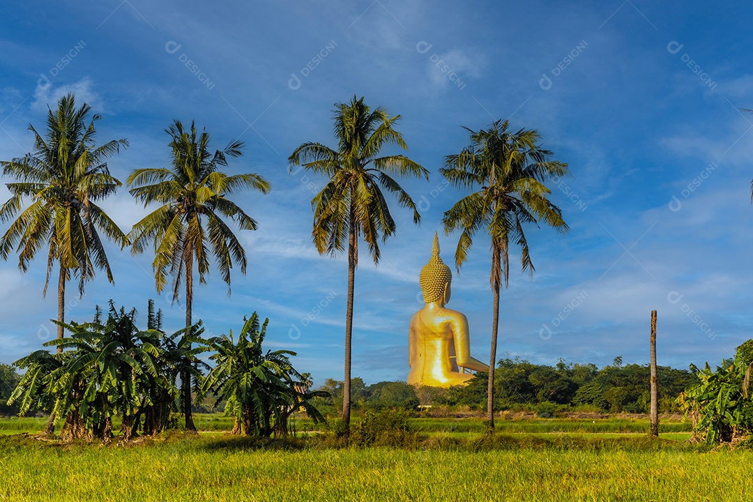 Grande Buda amarelo dourado em Wat Muang destino turístico religioso