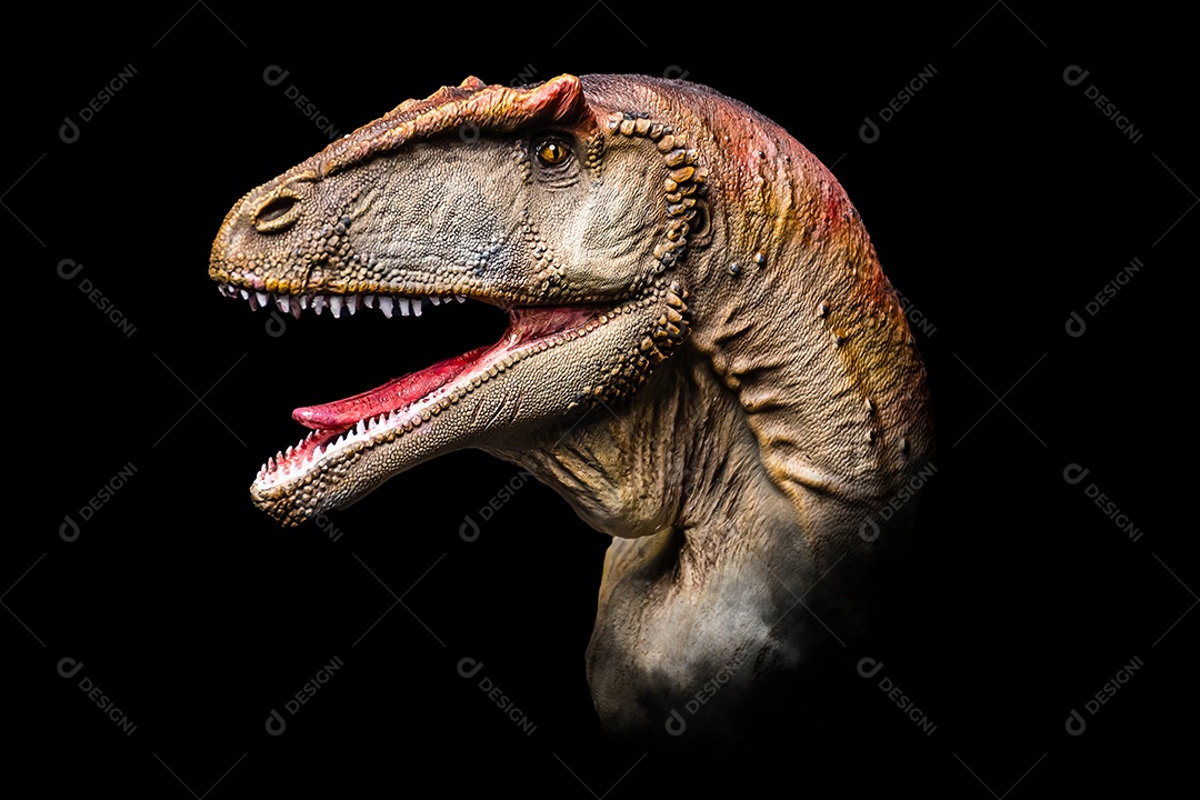 A cabeça de dinossauro em fundo preto