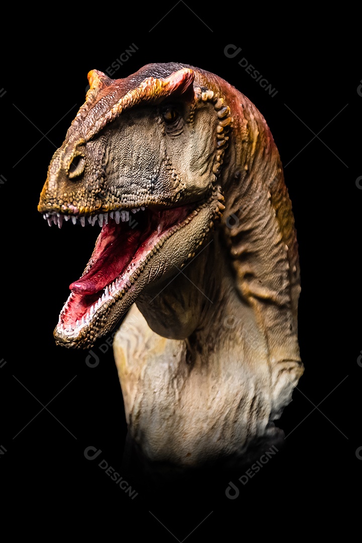 A cabeça de dinossauro em fundo preto