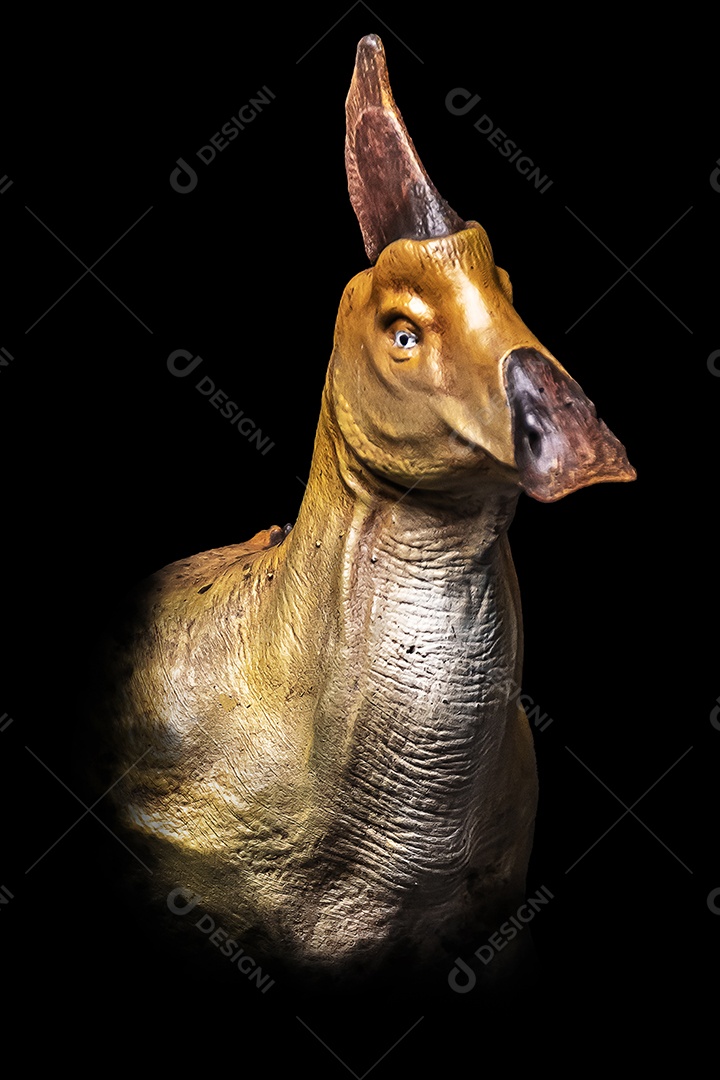 A cabeça de dinossauro em fundo preto