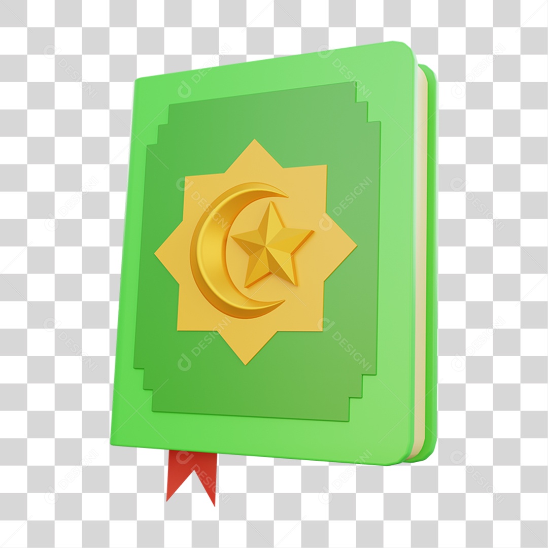 Elemento 3D Livro Comemoração Ramadan Islâmico para Composição PNG Transparente