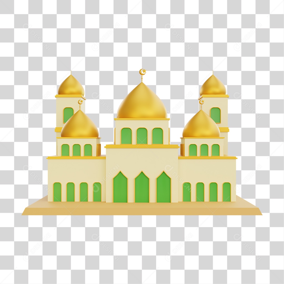 Elemento 3D Templo Comemoração Ramadan Islâmico para Composição PNG Transparente