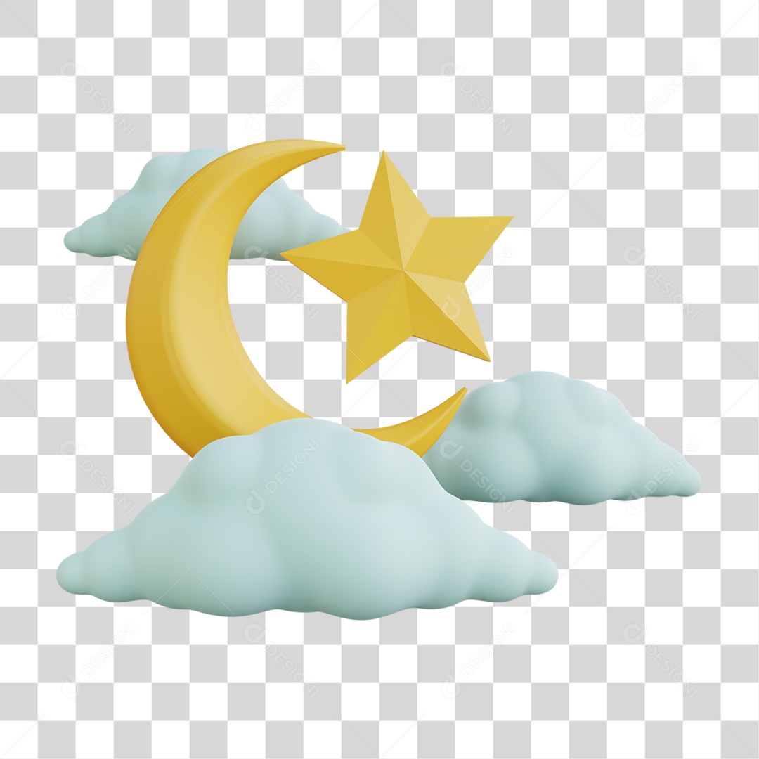 Elemento 3D Lua Comemoração Ramadan Islâmico para Composição PNG Transparente