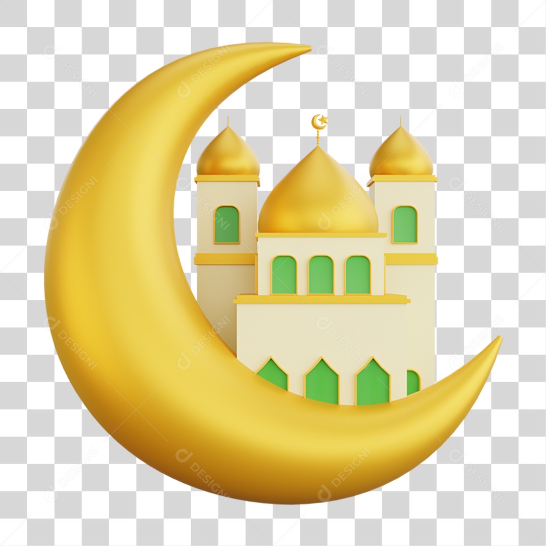 Elemento 3D Lua Comemoração Ramadan Islâmico para Composição PNG Transparente