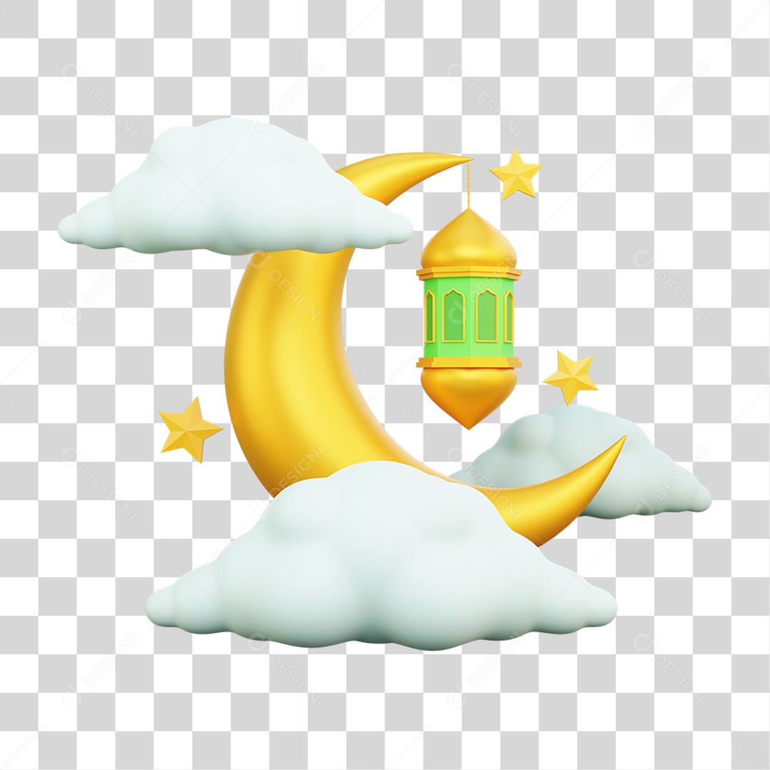 Elemento 3D Lua Comemoração Ramadan Islâmico para Composição PNG Transparente